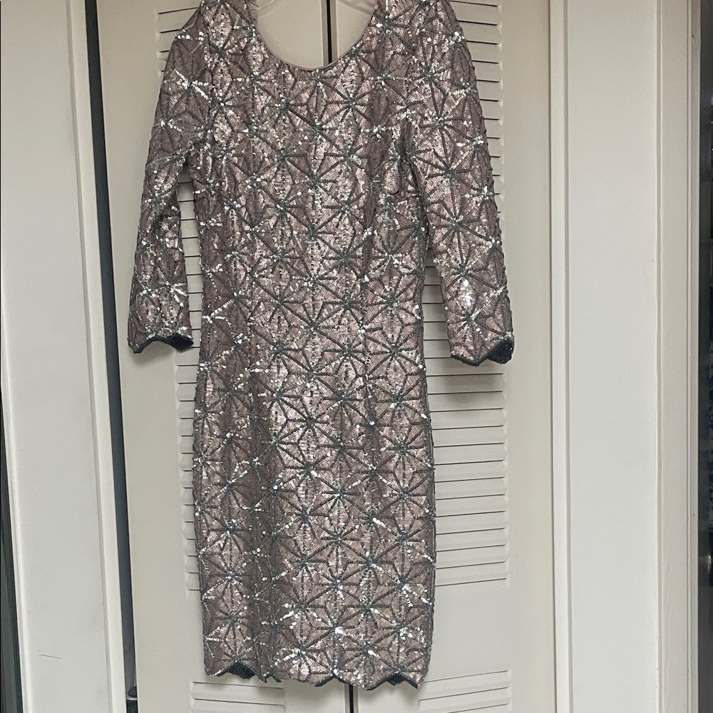 GBX Shimmering Silver Long Sleeve Dress